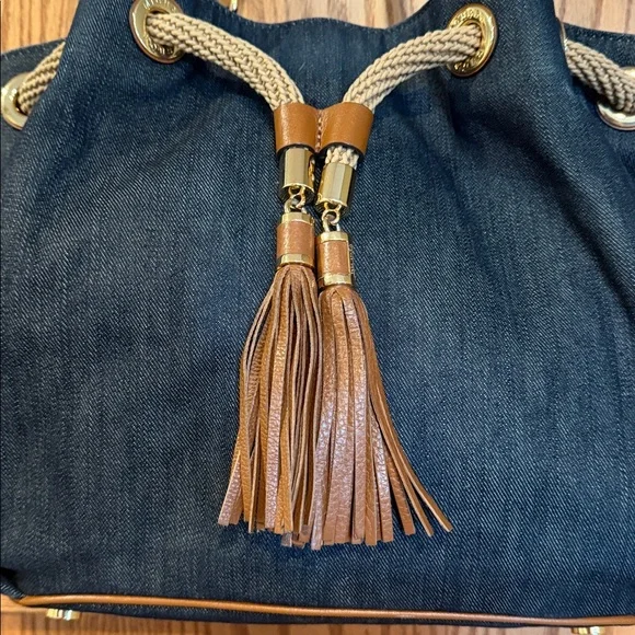 Michael Kors Denim and Tan Shoulder Bucket Bag EUC